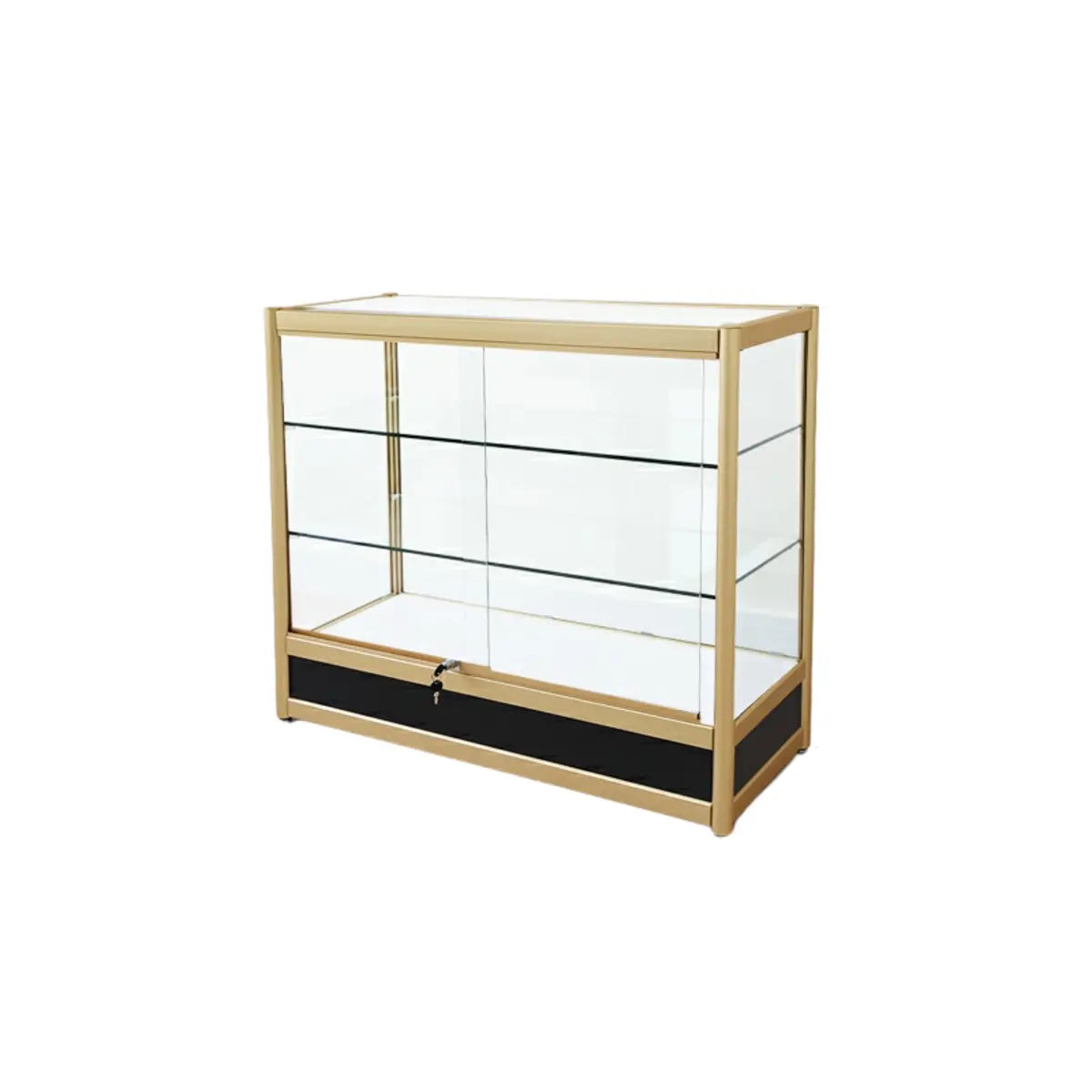 Rectangular Gold Metal Glass Short Curio Display Cabinet Image - 5