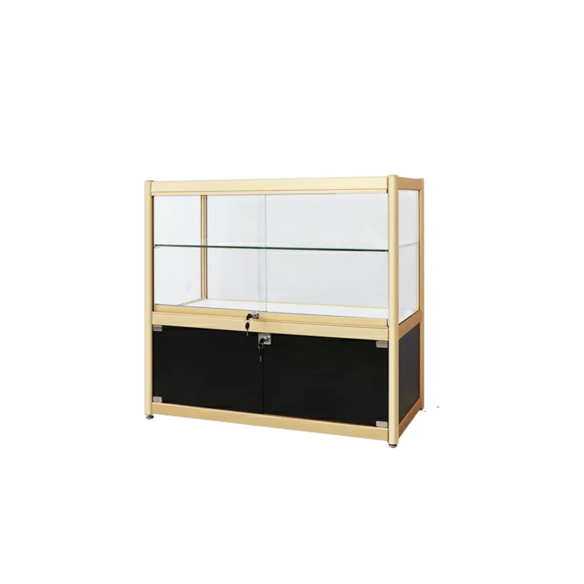 Rectangular Gold Metal Glass Short Curio Display Cabinet Image - 7