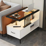 Rectangular Gold-White Glass Drawers Side Table with Storage Image - 17