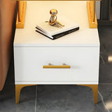 Rectangular Gold-White Glass Drawers Side Table with Storage Image - 5