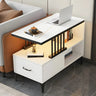 Rectangular Gold-White Glass Drawers Side Table with Storage Image - 6