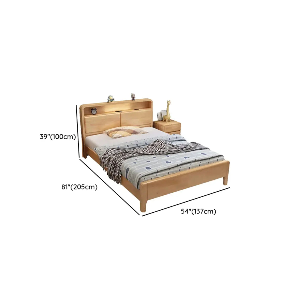 Rectangular Headboard Natural Wood Panel Bed with Storage Image - 13