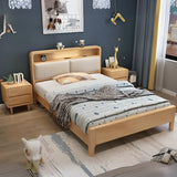 Rectangular Headboard Natural Wood Panel Bed with Storage Image - 2