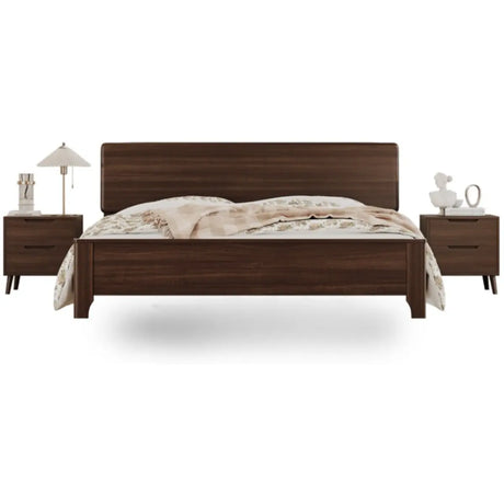 Rectangular Headboard Wood Brown Queen Platform Panel Bed Image - 2