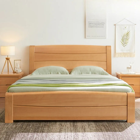 Rectangular Headboard Wood Natural Finish Queen Panel Bed Image - 1