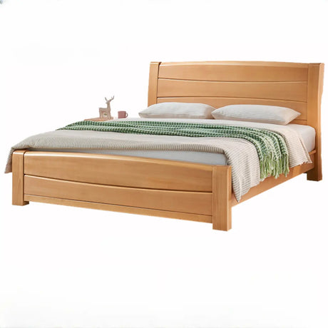 Rectangular Headboard Wood Natural Finish Queen Panel Bed Image - 2