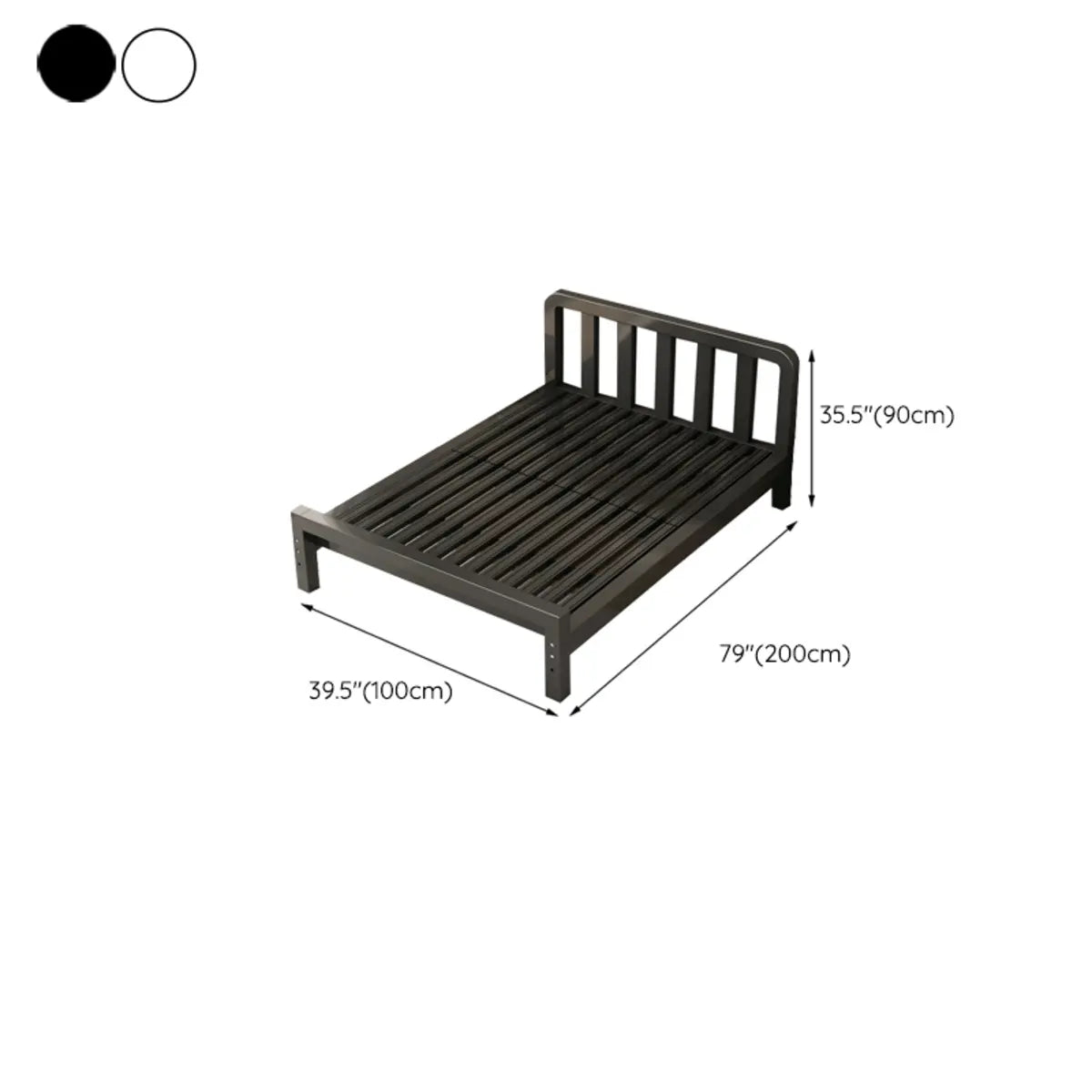 Rectangular Iron Black Queen Slat Bed with Headboard 