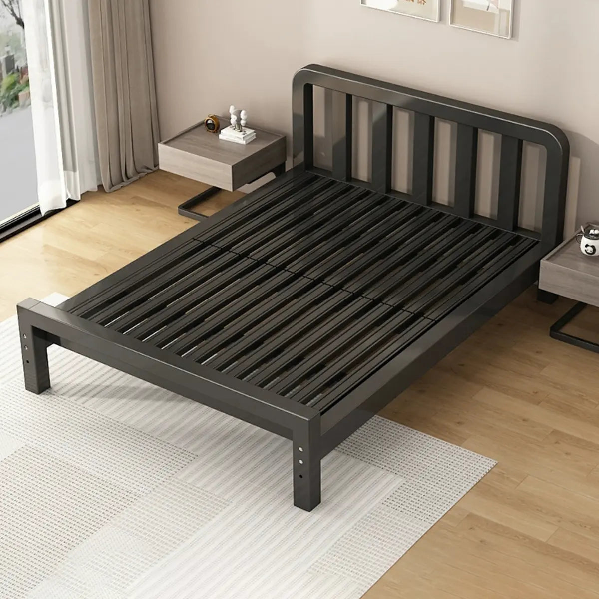 Rectangular Iron Black Queen Slat Bed with Headboard Image - 2