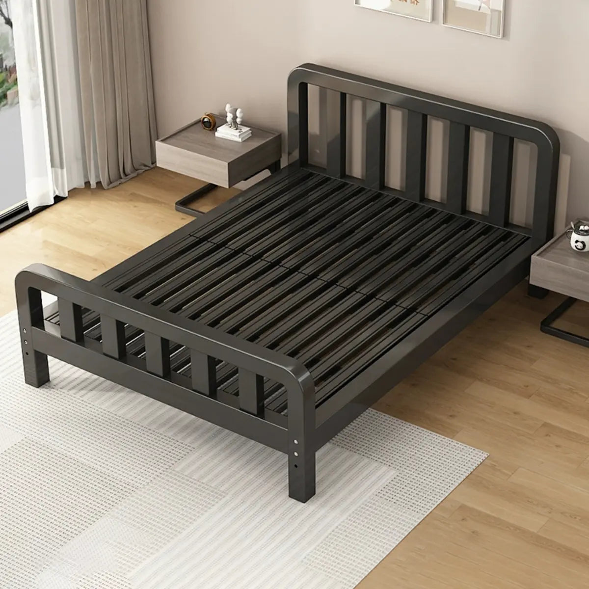 Rectangular Iron Black Queen Slat Bed with Headboard Image - 3