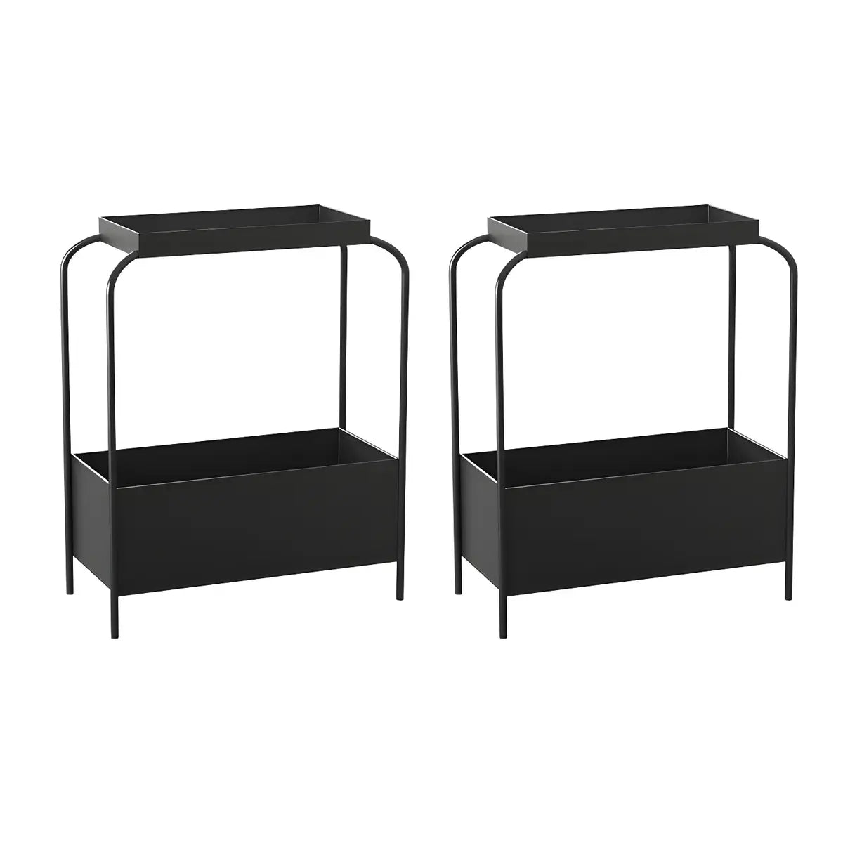 Rectangular Metal Base Black 2-Tier Storage Side Table Image - 2