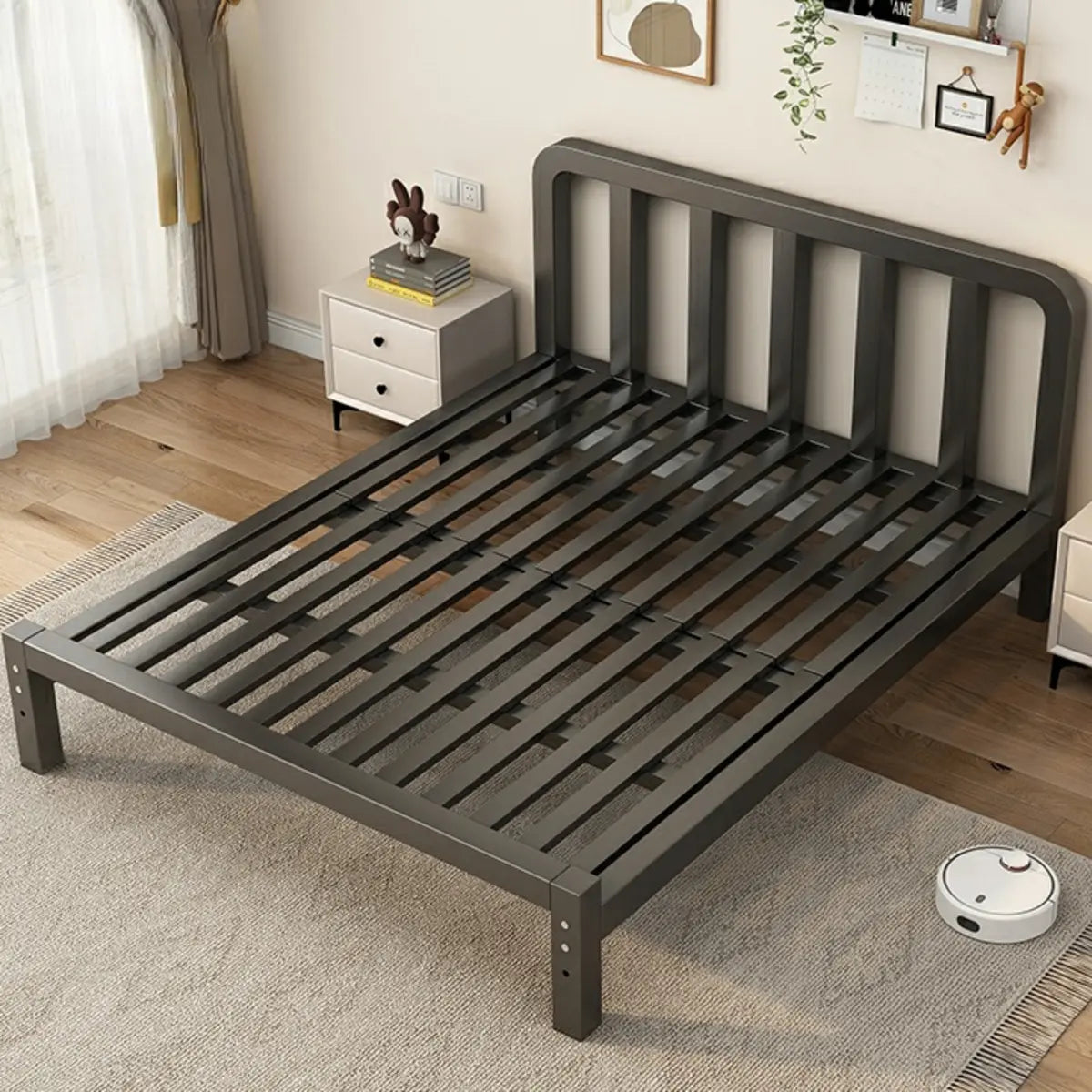 Rectangular Metal Black Queen Adjustable Height Slat Bed Image - 2