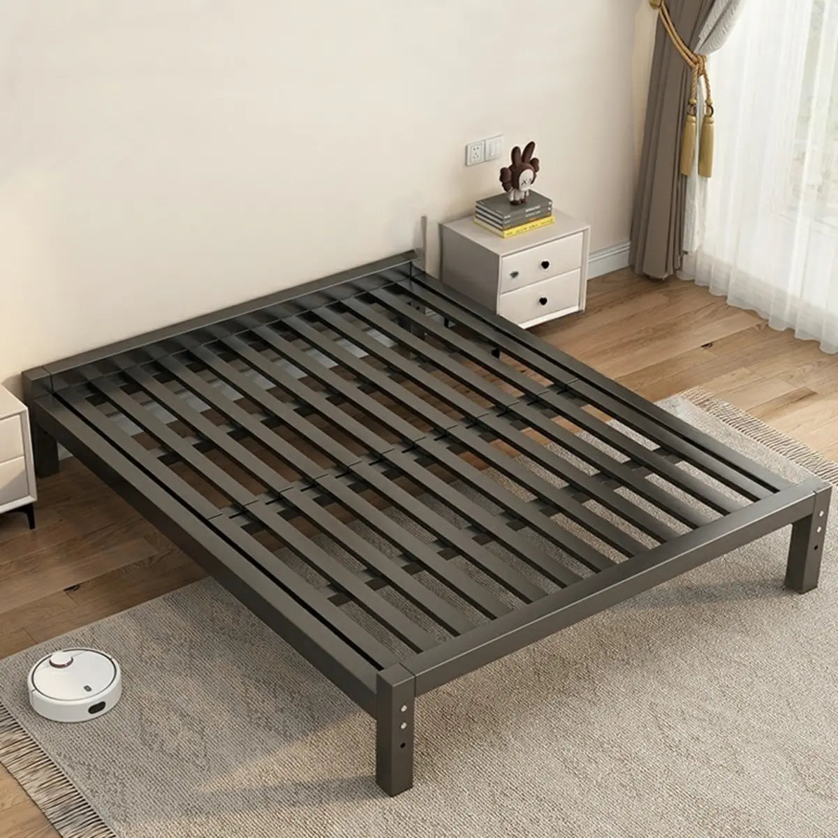 Rectangular Metal Black Queen Adjustable Height Slat Bed Image - 4