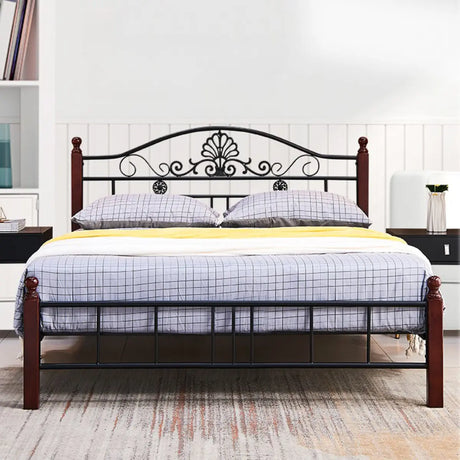 Rectangular Metal Black Queen Headboard Open-Frame Bed Image - 1