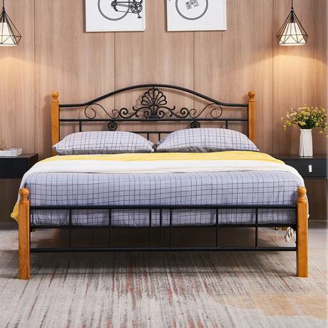 Rectangular Metal Black Queen Headboard Open-Frame Bed Image - 2