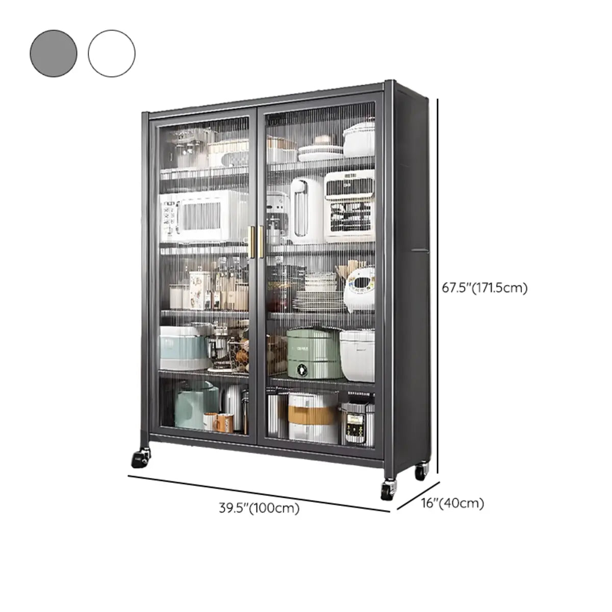 Rectangular Metal Kitchen Storage China Cabinet White Image - 39