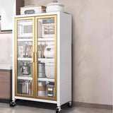 Rectangular Metal Kitchen Storage China Cabinet White Image - 4