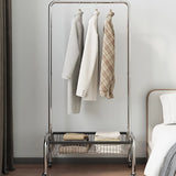 Rectangular Metal Silver Large Storage Coat Rack with Basket Image - 9