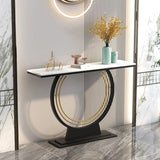 Rectangular Metal Stone White Entryway Console Table Image - 4