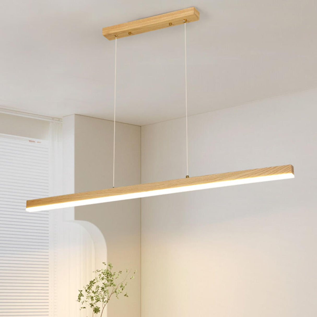 Rectangular Minimalist Wooden Island Pendant Light Image - 1