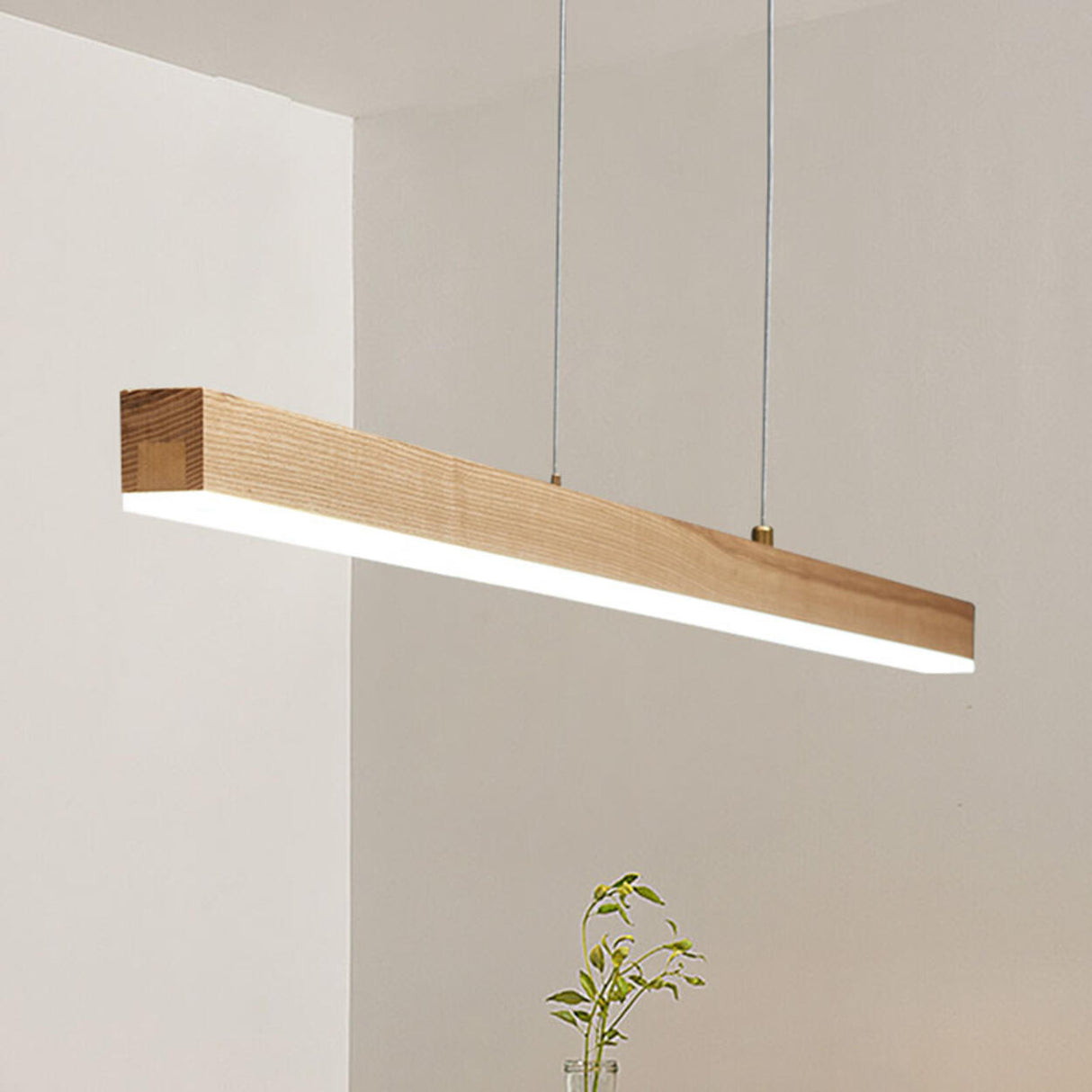 Rectangular Minimalist Wooden Island Pendant Light Image - 3