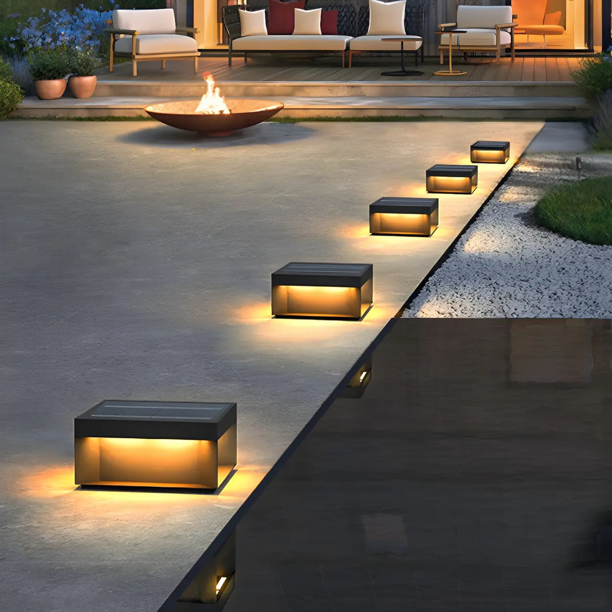 Rectangular Modern Metal Outdoor Black Table Lamp Image - 12