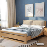 Rectangular Natural Wood Upholstered Queen Panel Bed Image - 1