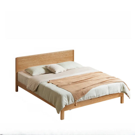 Rectangular Oak Natural King Platform Panel Bed Frame Image - 2