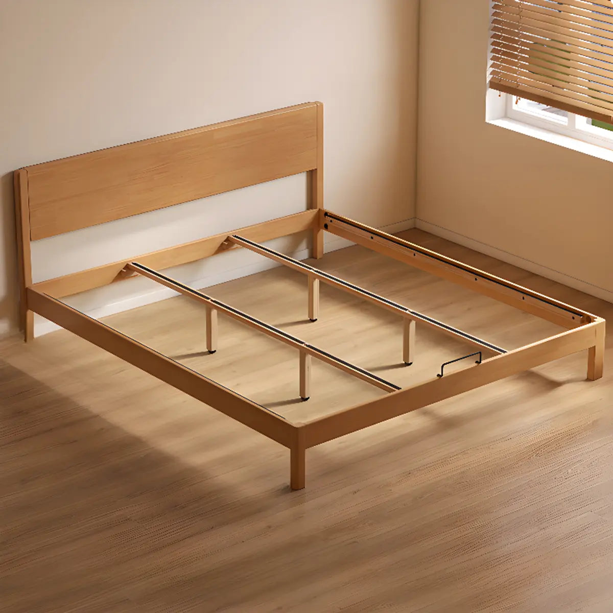 Rectangular Oak Natural King Platform Panel Bed Frame Image - 8