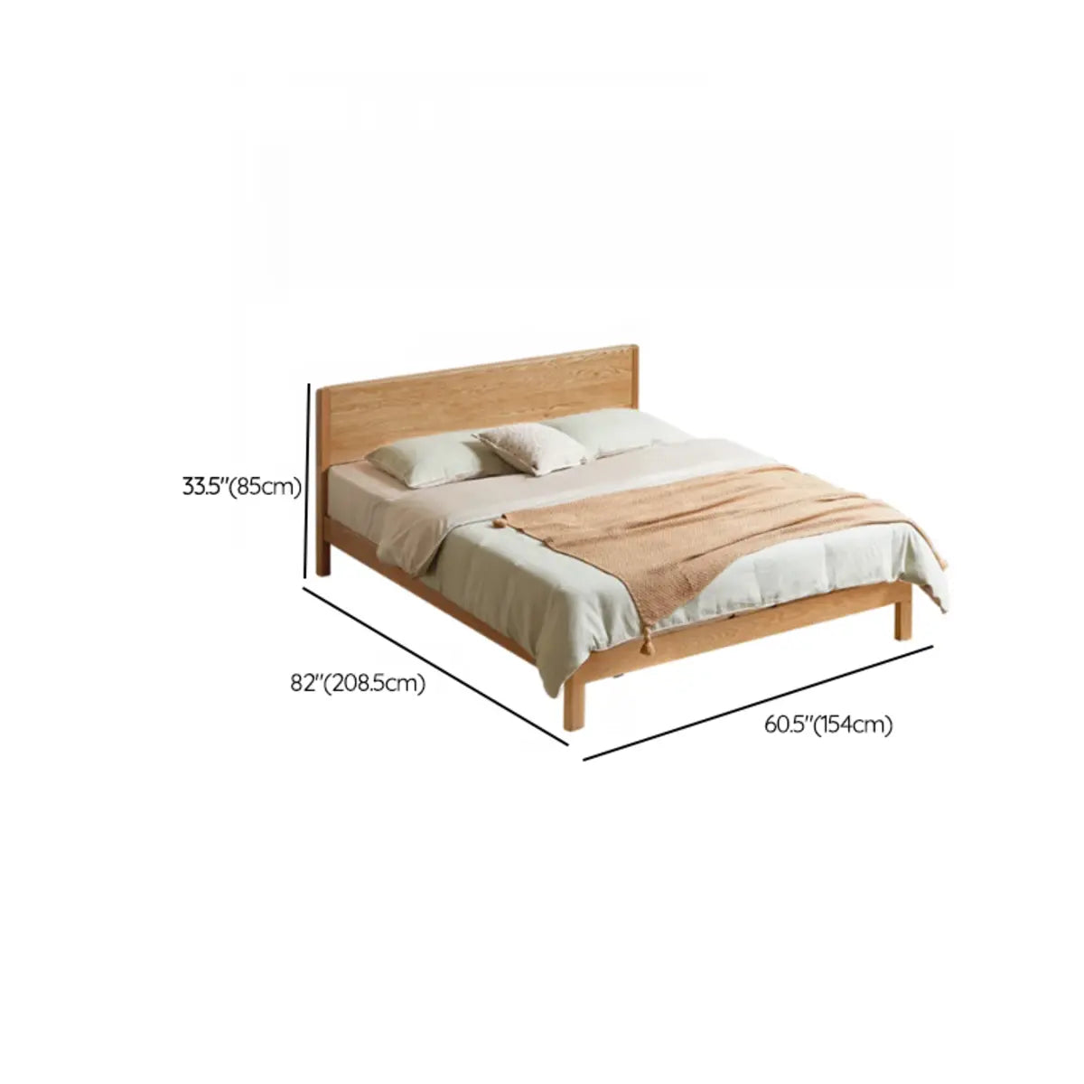 Rectangular Oak Natural King Platform Panel Bed Frame 