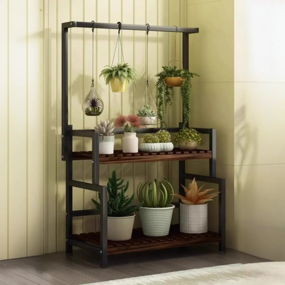 Rectangular Pine Floor Tiered Crate Plant Stand Black Image - 17