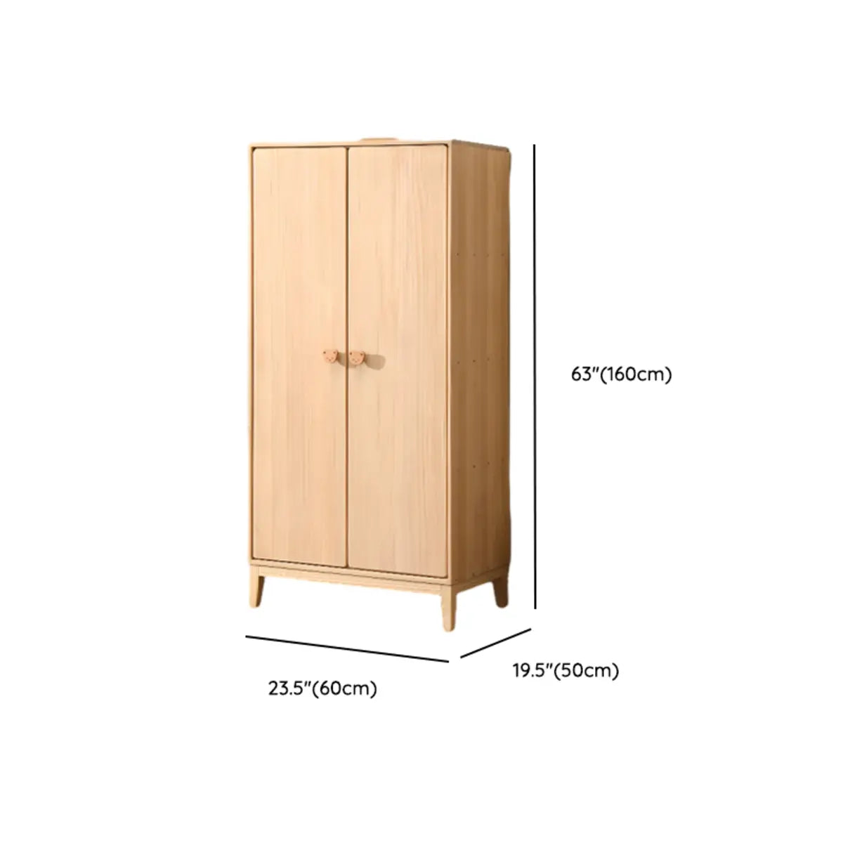 Rectangular Pine Natural Compact Armoire with Clothing Rod 