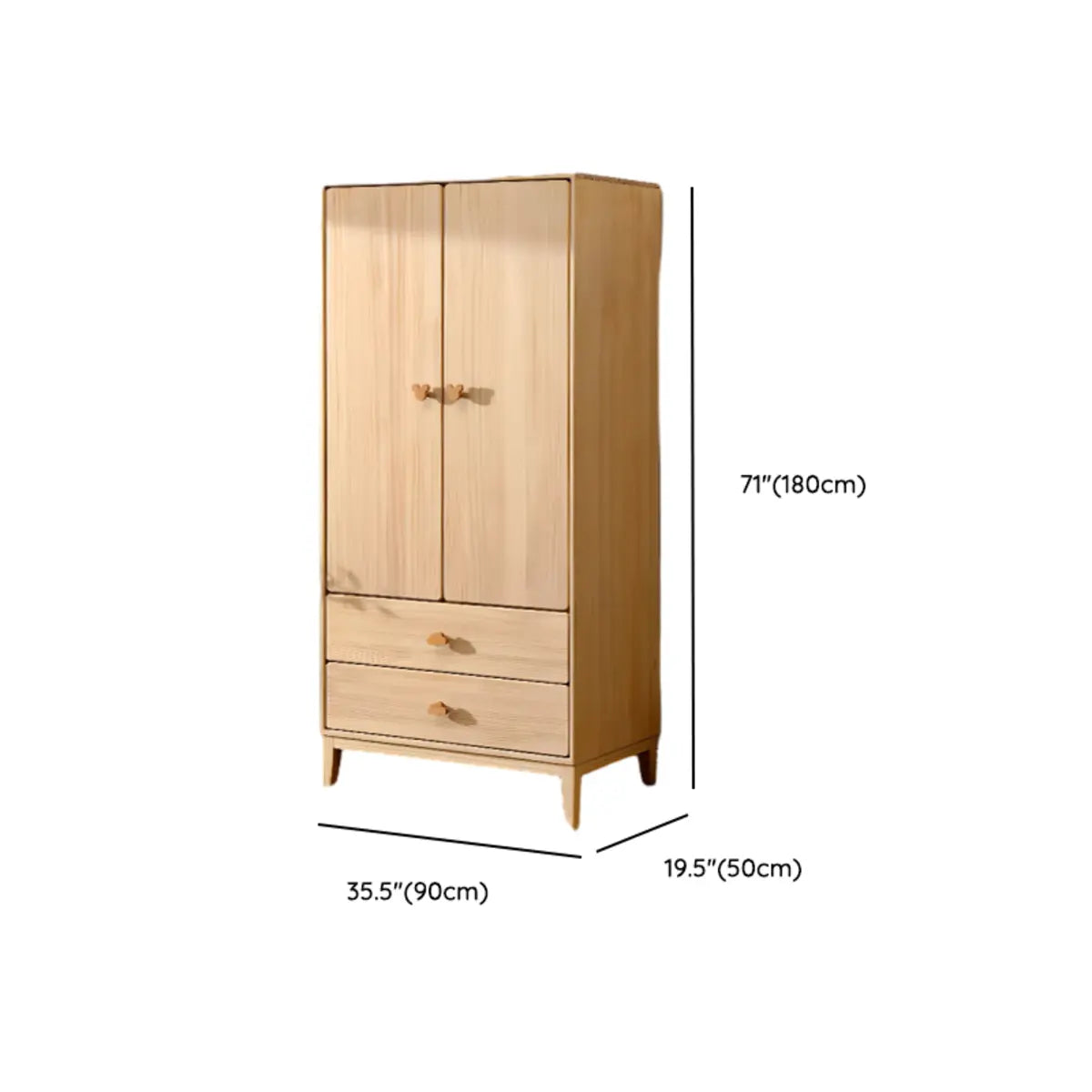 Rectangular Pine Natural Compact Armoire with Clothing Rod Image - 23