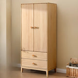 Rectangular Pine Natural Compact Armoire with Clothing Rod Image - 3