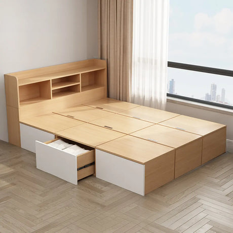 Rectangular Platform Wood Storage Bed with Drawers Image - 2