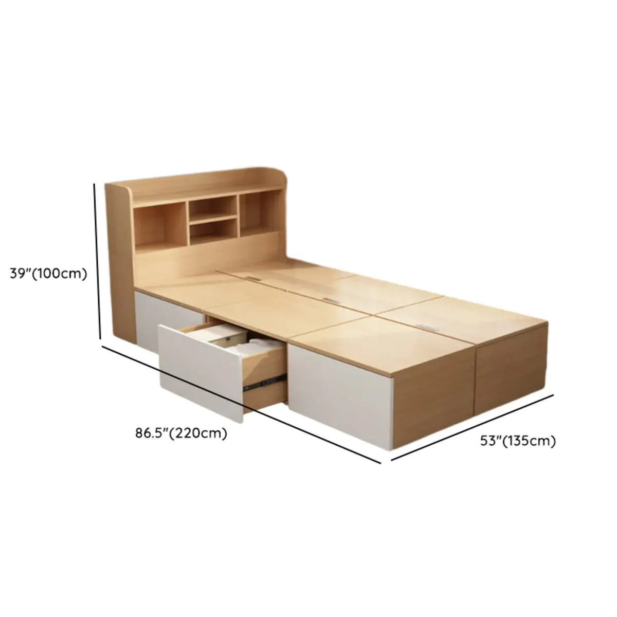 Rectangular Platform Wood Storage Bed with Drawers Image - 22