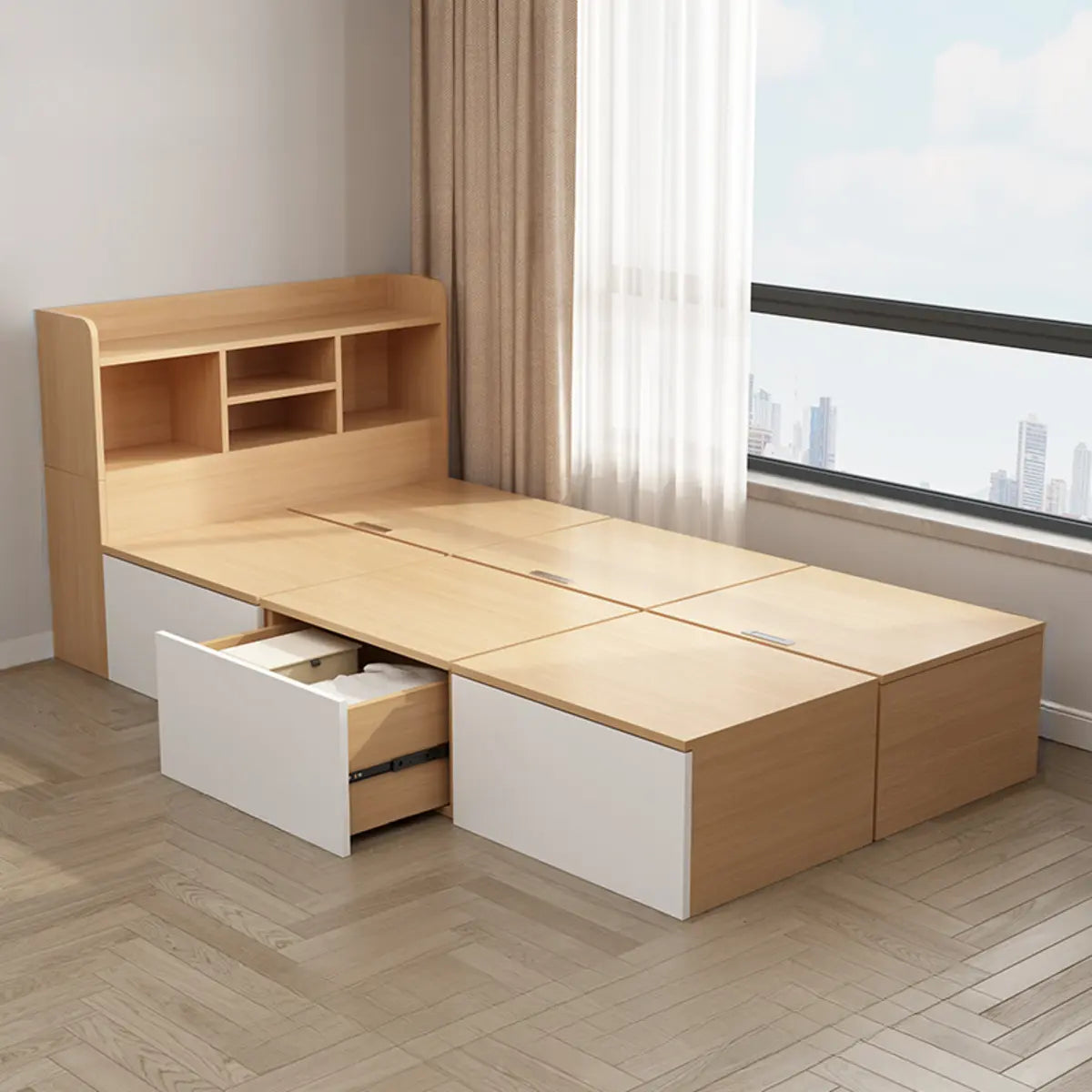 Rectangular Platform Wood Storage Bed with Drawers Image - 3