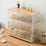 Rectangular Ribbed Glass Wood Small Display Cabinet Image - 2