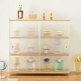 Rectangular Ribbed Glass Wood Small Display Cabinet Image - 3