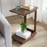 Rectangular Rubberwood Storage Swivel Side Table with Wheels Image - 3