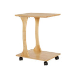 Rectangular Rubberwood Storage Swivel Side Table with Wheels Image - 5