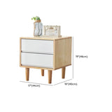 Rectangular Rubberwood White 2-Drawer Nightstand with Legs Image - 14