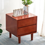 Rectangular Rubberwood White 2-Drawer Nightstand with Legs Image - 3