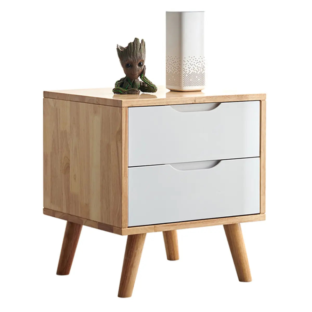 Rectangular Rubberwood White 2-Drawer Nightstand with Legs Image - 5