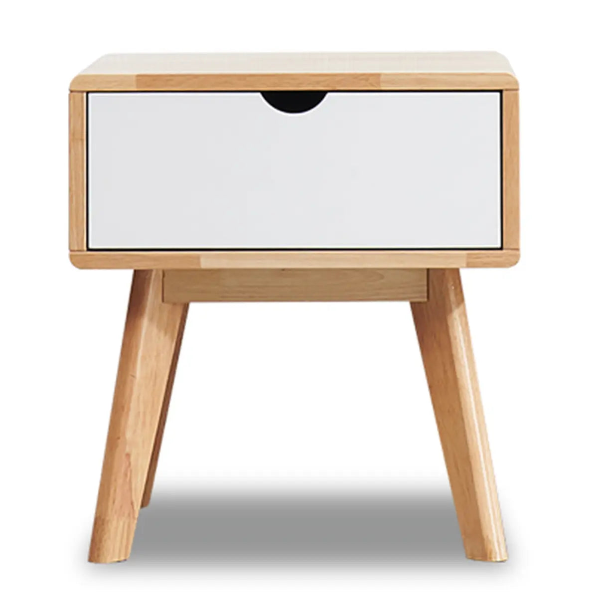 Rectangular Rubberwood White 2-Drawer Nightstand with Legs Image - 9