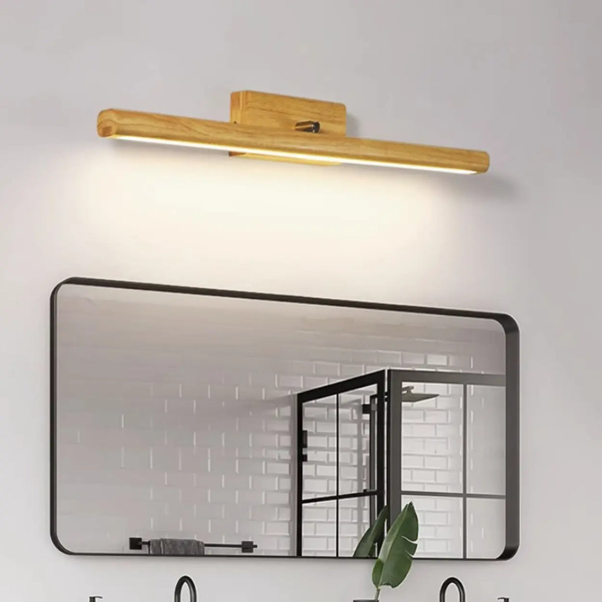 Rectangular Simple Wooden Wall Mounted Vanity Light Image - 1