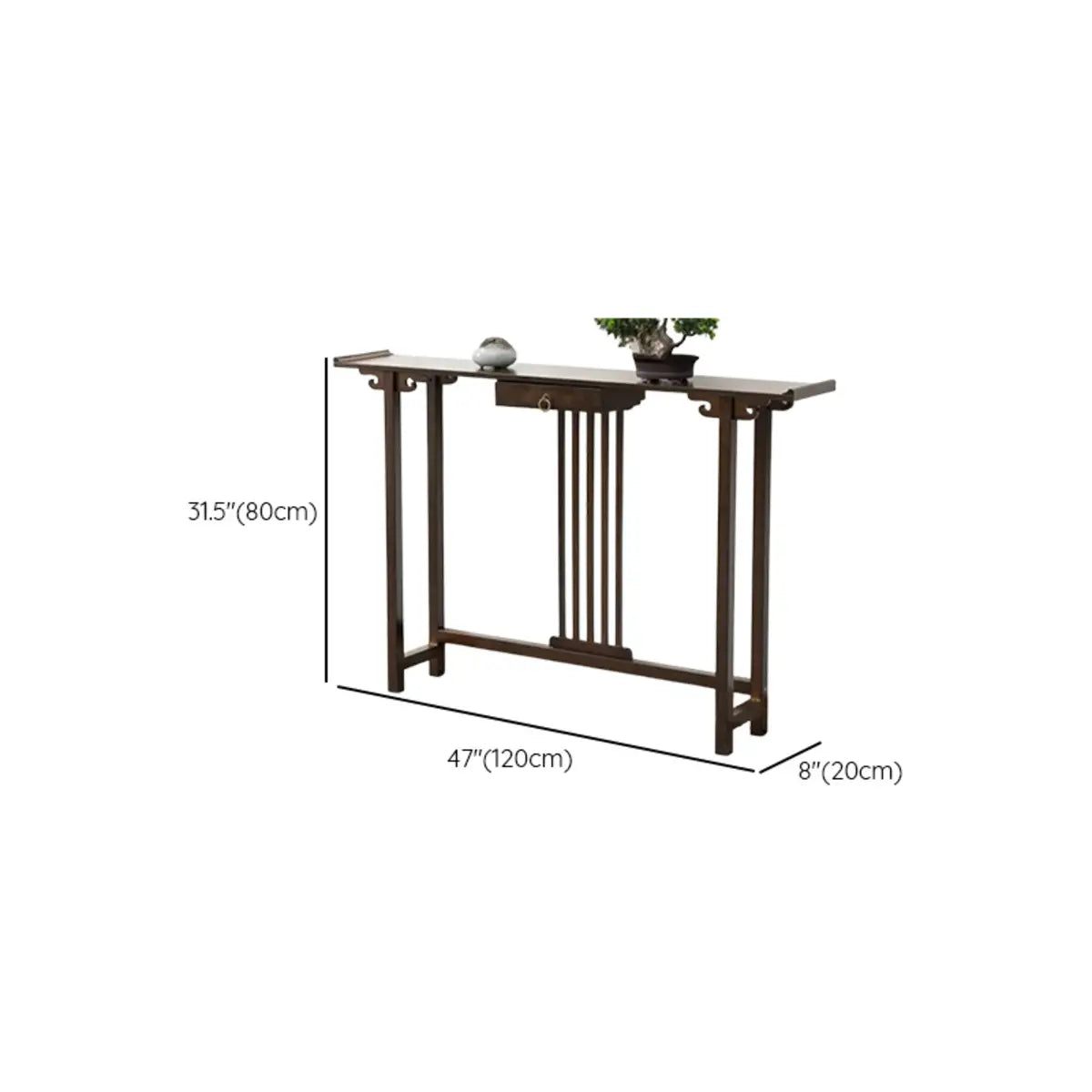 Rectangular Solid Wood Brown Console Table with Drawer Image - 20