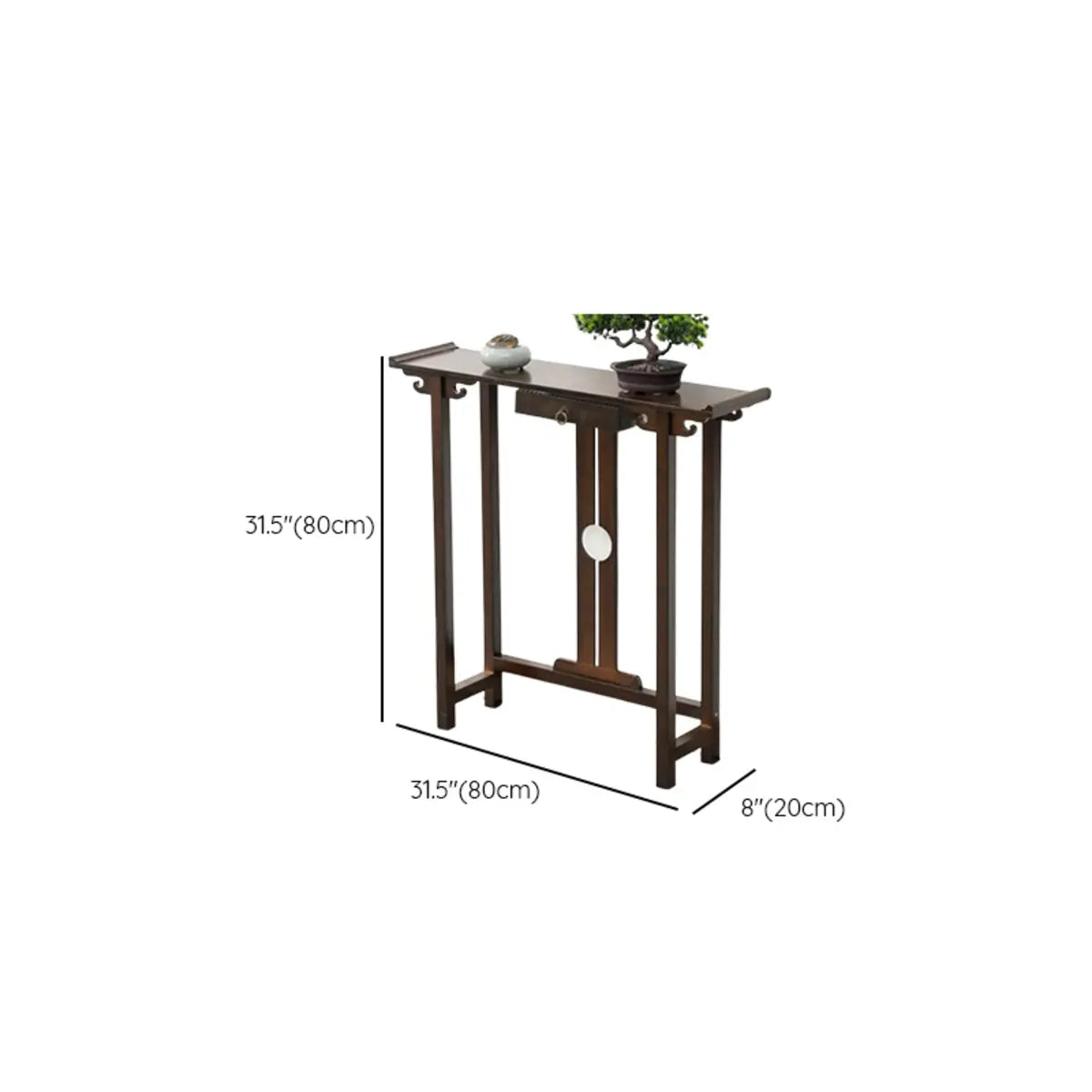 Rectangular Solid Wood Brown Console Table with Drawer Image - 22