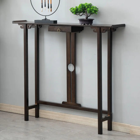 Rectangular Solid Wood Brown Console Table with Drawer Image - 6