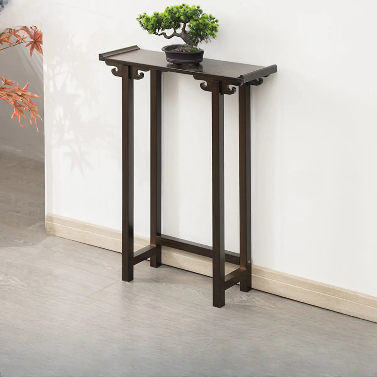 Rectangular Solid Wood Brown Console Table with Drawer Image - 2