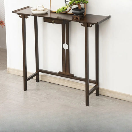 Rectangular Solid Wood Brown Console Table with Drawer Image - 7